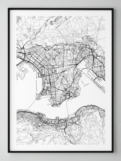 hong kong black and white infographic text-free map poster